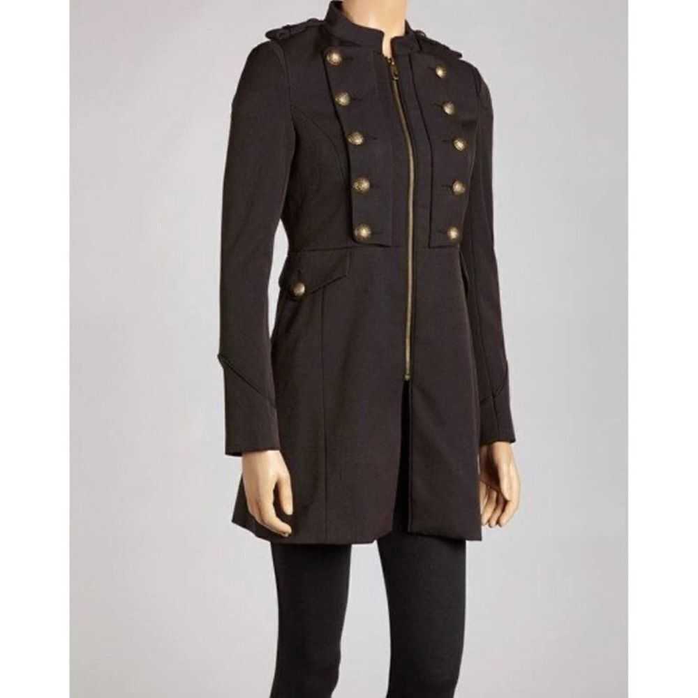 Steve Madden Black Brassy Military Jacket Coat Size Small